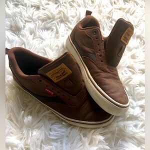 Levis Shoes Youth 5 Boys Casual Low Sneakers Brown Faux Leather Lace Up Dress